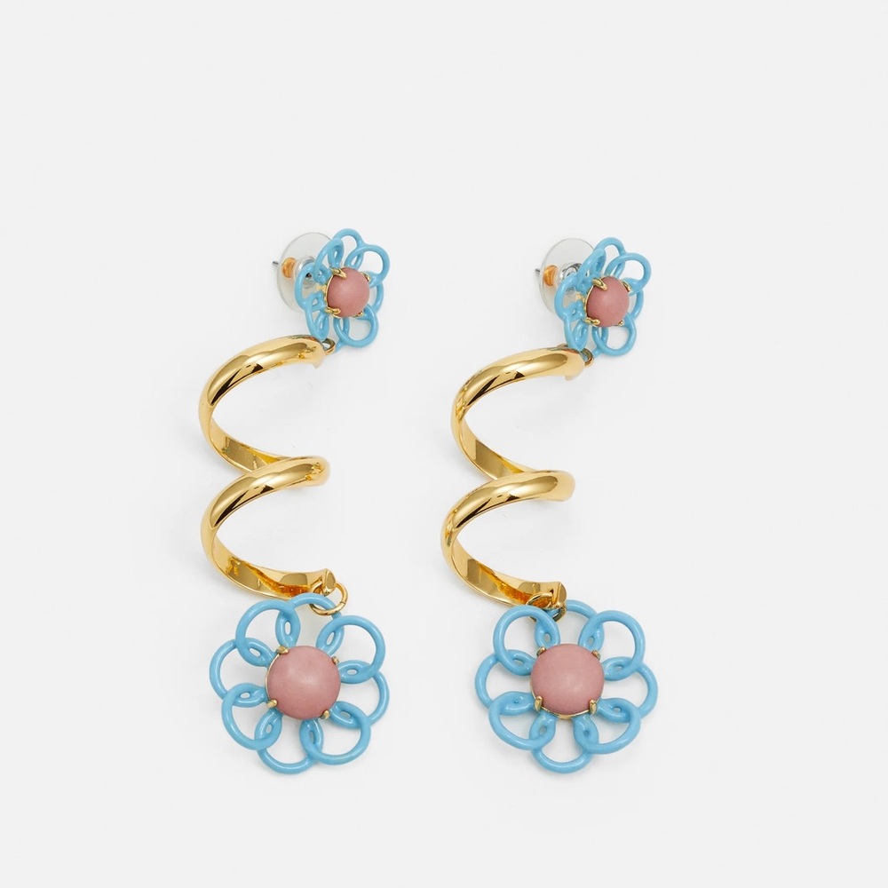 Lele Sadoughi Gold and Blue Floral Spiral Earrings